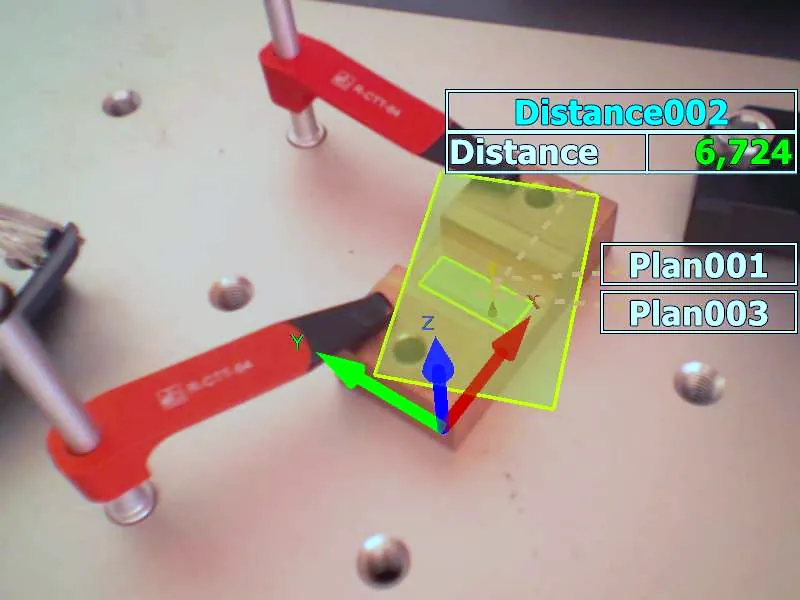 Image guide KEYENCE : distance plan à plan relevée à 6,724 mm